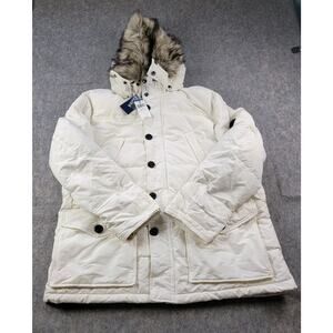 Polo Ralph Lauren size 2XL Down Filled Faux Fur Parka Jacket Coat Mens Off White